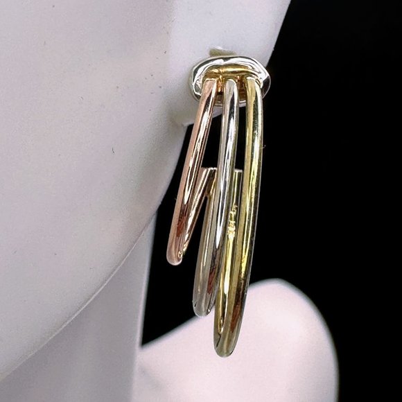 14K tri-tone color gold Hoop earrings 1" x 14mm 5.1gm